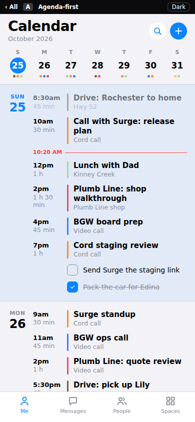 Agenda-first phone screenshot