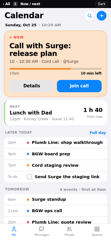 Now / next phone screenshot